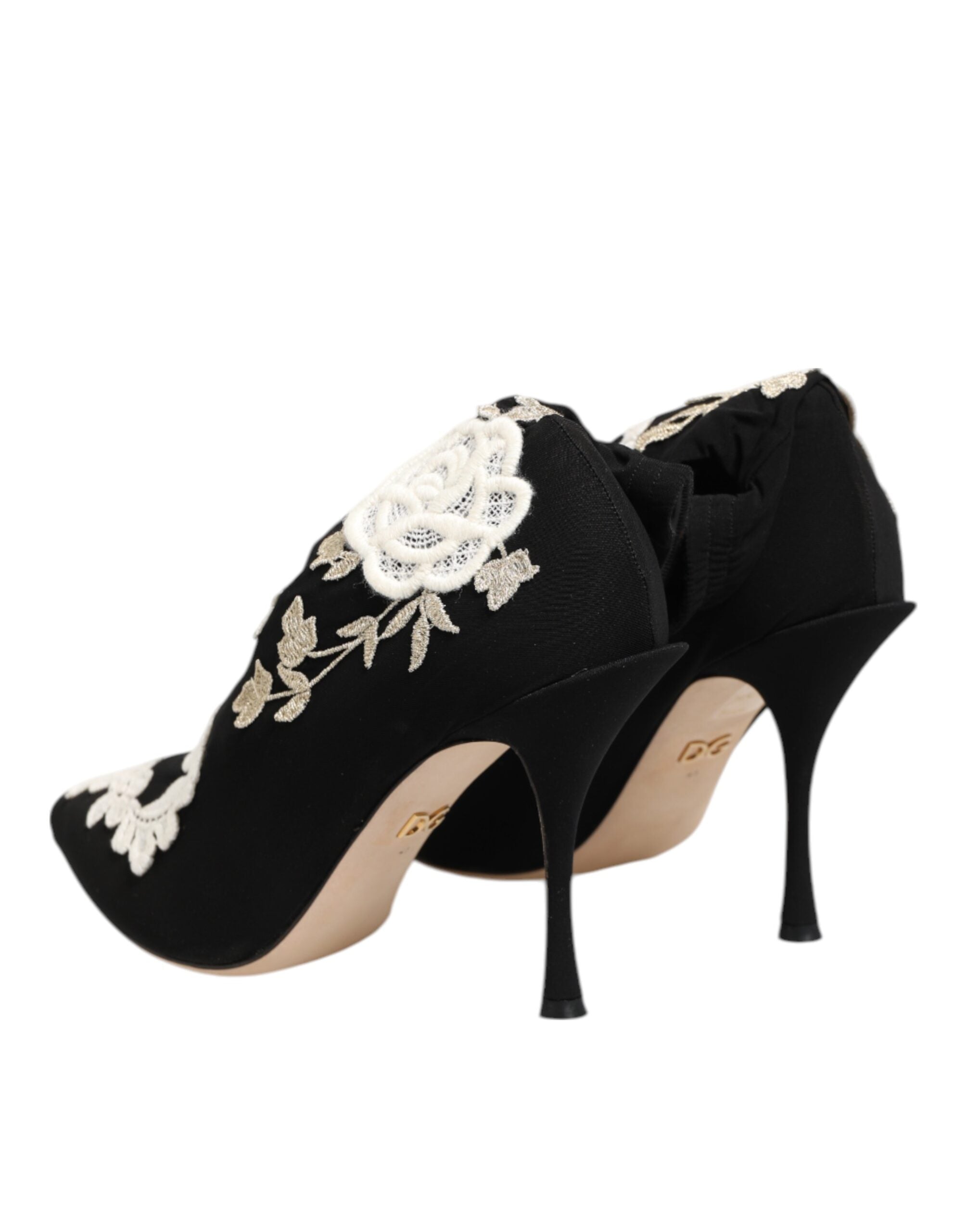 Dolce & Gabbana Black White Embroidered Jersey Stiletto Boots Shoes